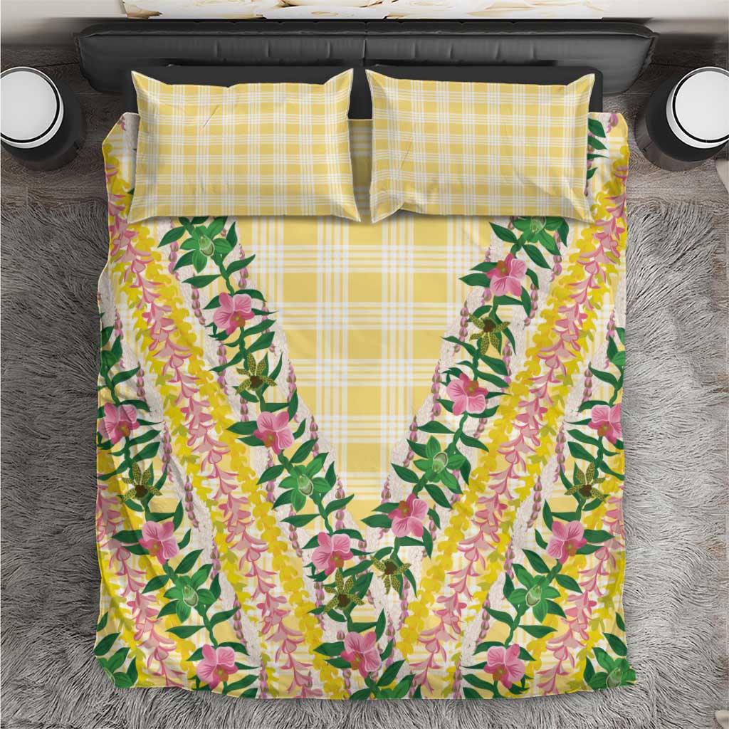Hawaii Pikake Lokelani Plumeria Lei Bedding Set Yellow Palaka Motifs