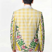 Hawaii Pikake Lokelani Plumeria Lei Blazer Yellow Palaka Motifs