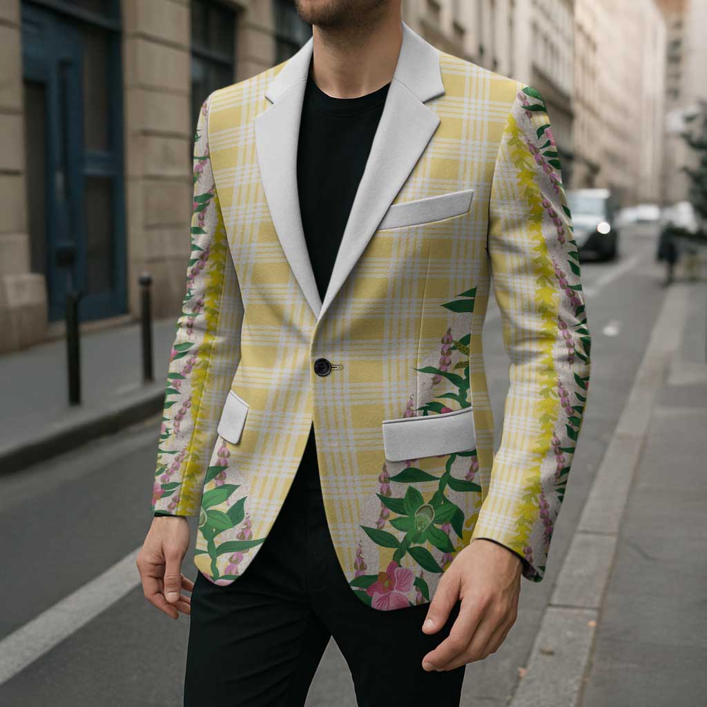 Hawaii Pikake Lokelani Plumeria Lei Blazer Yellow Palaka Motifs
