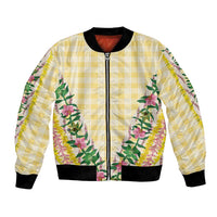 Hawaii Pikake Lokelani Plumeria Lei Bomber Jacket Yellow Palaka Motifs LT05 Unisex Yellow - Polynesian Pride