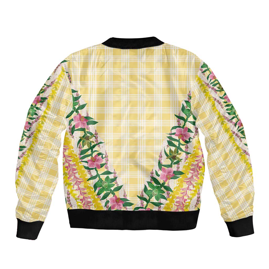 Hawaii Pikake Lokelani Plumeria Lei Bomber Jacket Yellow Palaka Motifs LT05 - Polynesian Pride