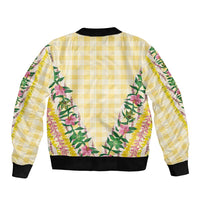 Hawaii Pikake Lokelani Plumeria Lei Bomber Jacket Yellow Palaka Motifs LT05 - Polynesian Pride