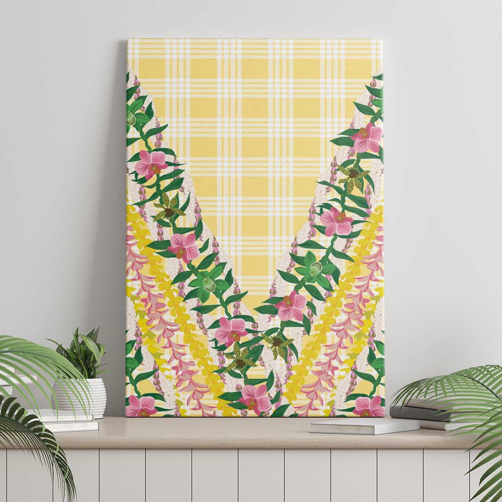 Hawaii Pikake Lokelani Plumeria Lei Canvas Wall Art Yellow Palaka Motifs