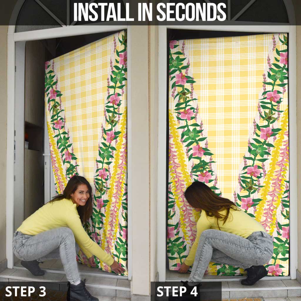 Hawaii Pikake Lokelani Plumeria Lei Door Cover Yellow Palaka Motifs LT05 - Polynesian Pride