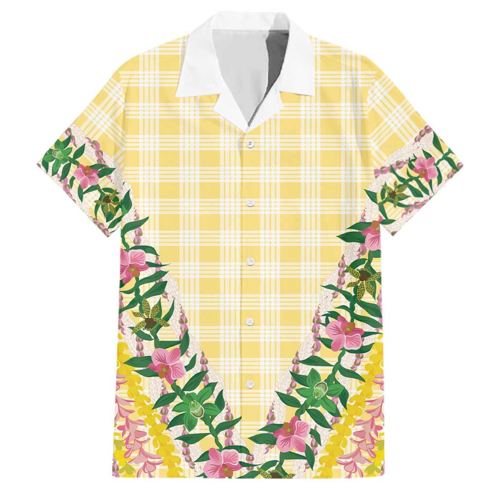 Hawaii Pikake Lokelani Plumeria Lei Family Matching Mermaid Dress and Hawaiian Shirt Yellow Palaka Motifs LT05 Dad's Shirt - Short Sleeve Yellow - Polynesian Pride