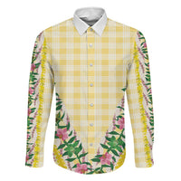 Hawaii Pikake Lokelani Plumeria Lei Family Matching Mermaid Dress and Hawaiian Shirt Yellow Palaka Motifs LT05 Dad's Shirt - Long Sleeve Yellow - Polynesian Pride