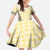 Hawaii Pikake Lokelani Plumeria Lei Family Matching Off Shoulder Short Dress and Hawaiian Shirt Yellow Palaka Motifs LT05 Daughter's Dress Yellow - Polynesian Pride