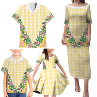 Hawaii Pikake Lokelani Plumeria Lei Family Matching Puletasi and Hawaiian Shirt Yellow Palaka Motifs LT05 - Polynesian Pride