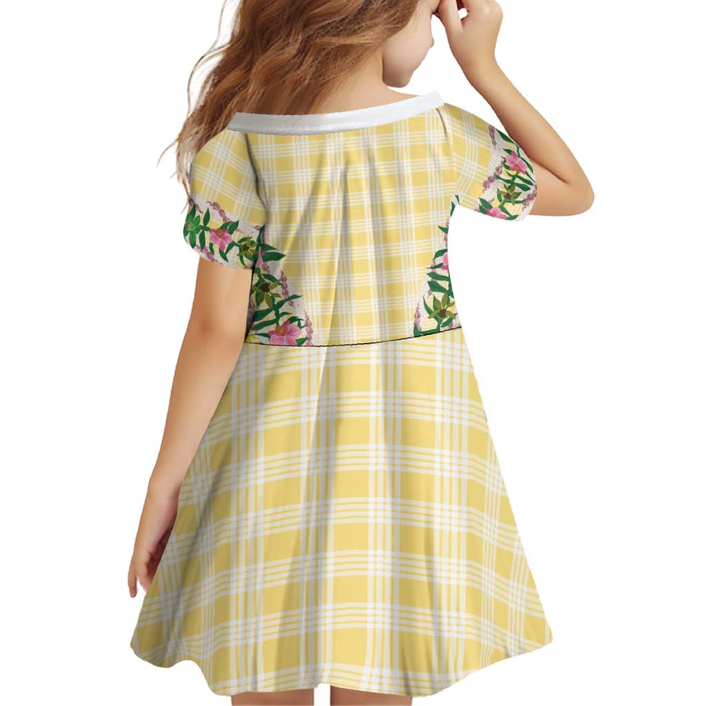 Hawaii Pikake Lokelani Plumeria Lei Family Matching Short Sleeve Bodycon Dress and Hawaiian Shirt Yellow Palaka Motifs LT05 - Polynesian Pride