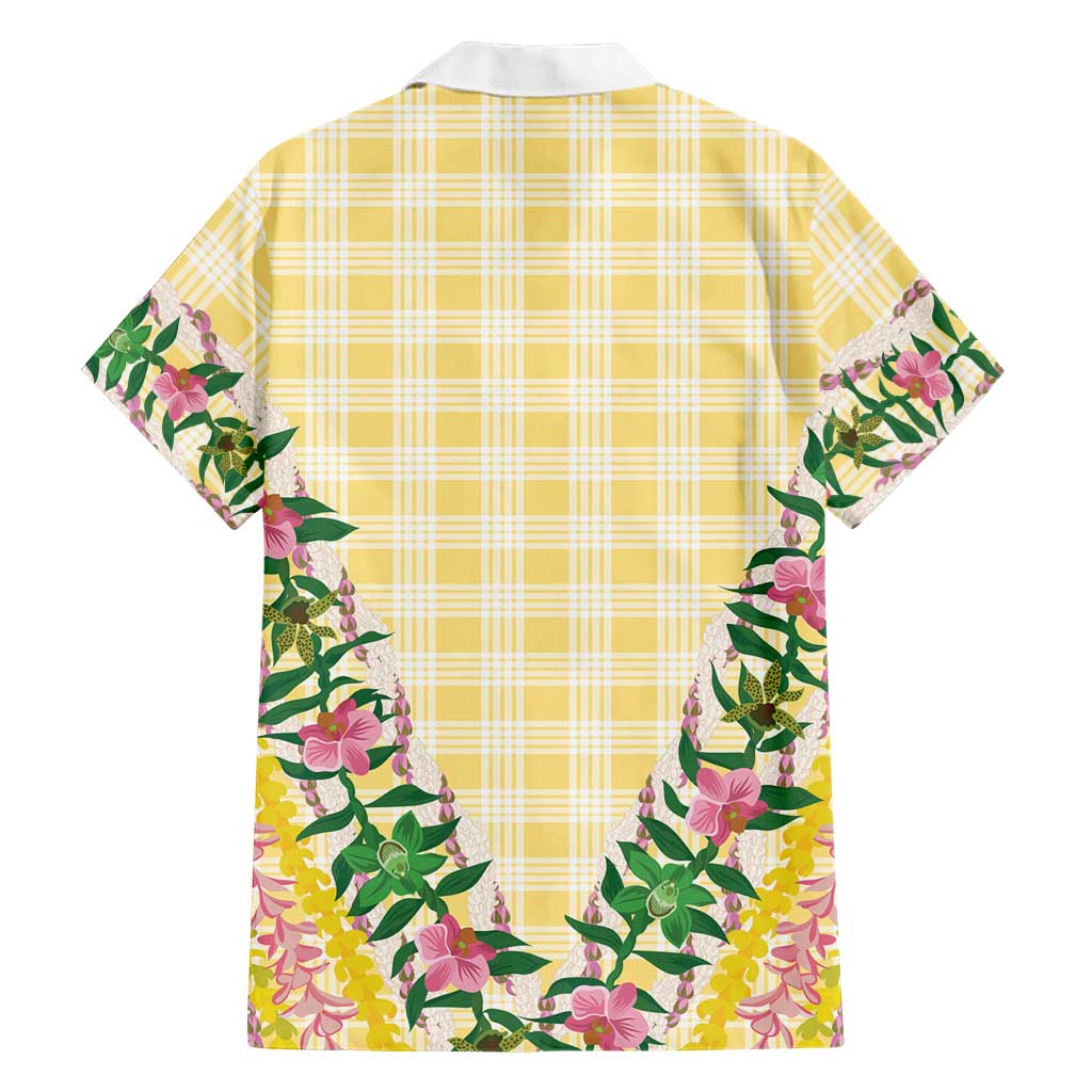Hawaii Pikake Lokelani Plumeria Lei Family Matching Short Sleeve Bodycon Dress and Hawaiian Shirt Yellow Palaka Motifs LT05 - Polynesian Pride
