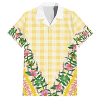 Hawaii Pikake Lokelani Plumeria Lei Family Matching Tank Maxi Dress and Hawaiian Shirt Yellow Palaka Motifs LT05 Dad's Shirt - Short Sleeve Yellow - Polynesian Pride