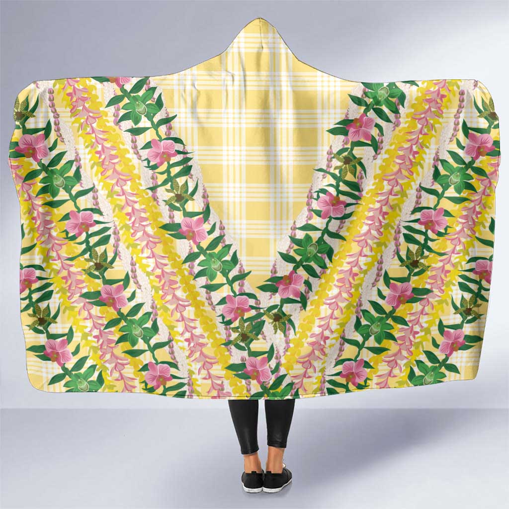 Hawaii Pikake Lokelani Plumeria Lei Hooded Blanket Yellow Palaka Motifs LT05 One Size Yellow - Polynesian Pride