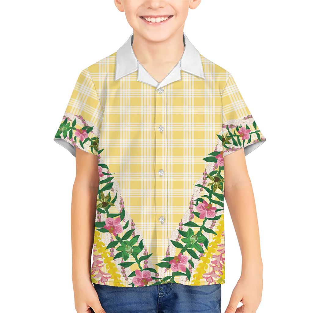 Hawaii Pikake Lokelani Plumeria Lei Kid Hawaiian Shirt Yellow Palaka Motifs LT05 Kid Yellow - Polynesian Pride