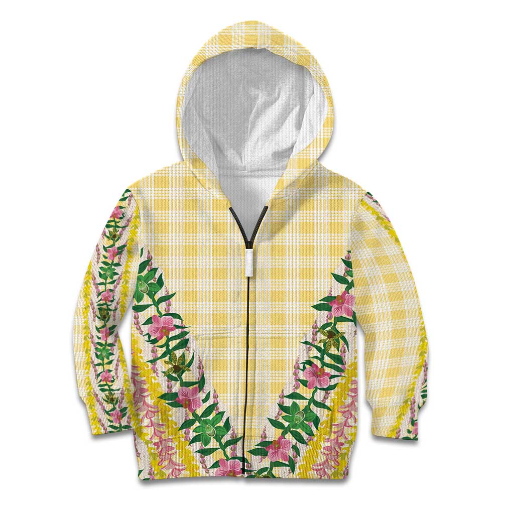 Hawaii Pikake Lokelani Plumeria Lei Kid Hoodie Yellow Palaka Motifs LT05 Zip Hoodie Yellow - Polynesian Pride