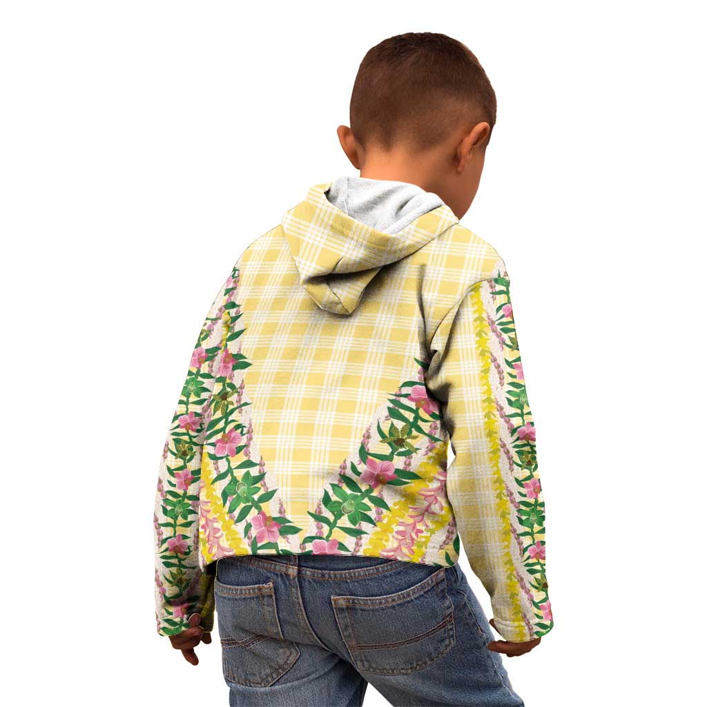 Hawaii Pikake Lokelani Plumeria Lei Kid Hoodie Yellow Palaka Motifs LT05 - Polynesian Pride