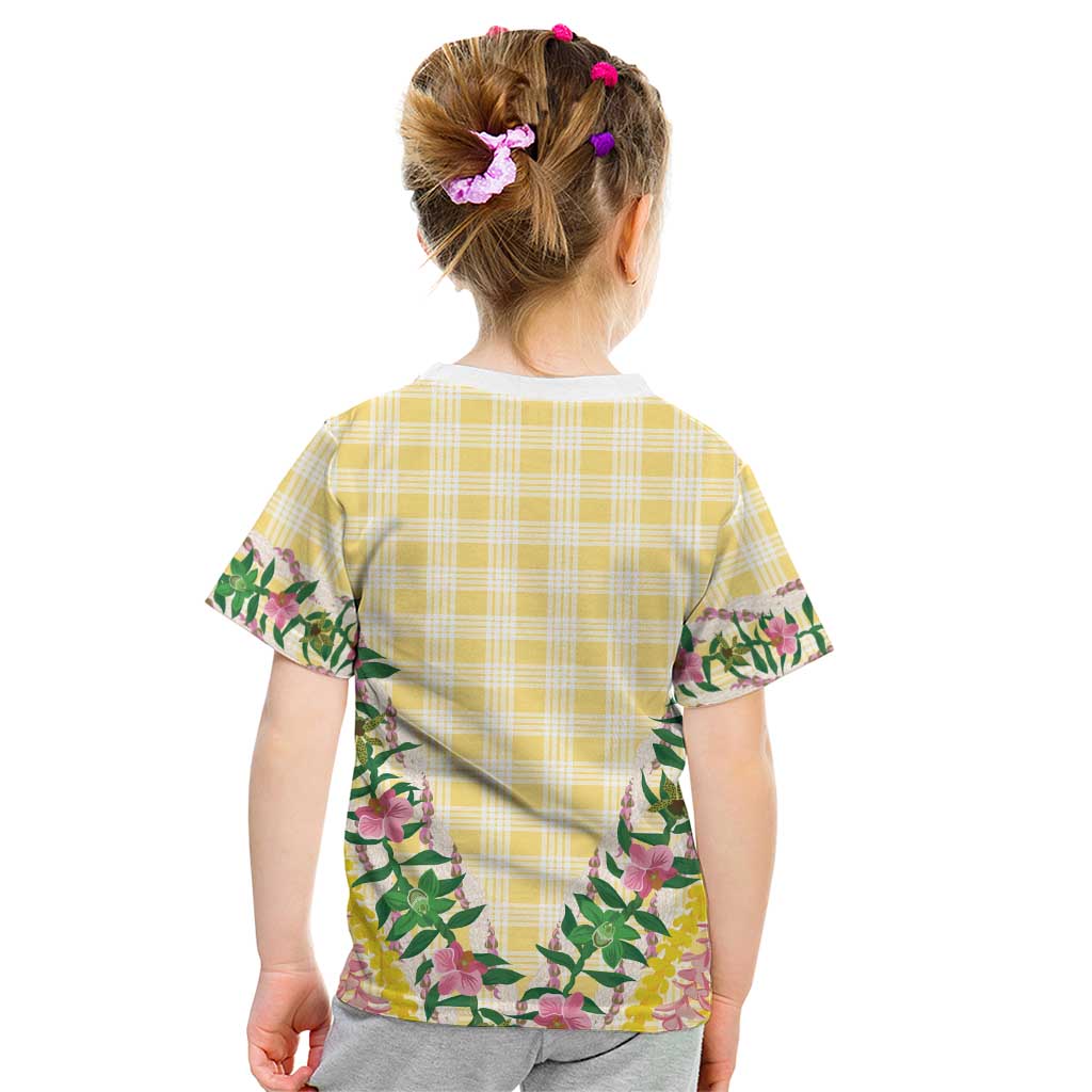 Hawaii Pikake Lokelani Plumeria Lei Kid T Shirt Yellow Palaka Motifs LT05 - Polynesian Pride