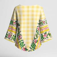 Hawaii Pikake Lokelani Plumeria Lei Kimono Sleeve Blouse Yellow Palaka Motifs LT05 - Polynesian Pride