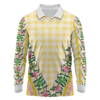 Hawaii Pikake Lokelani Plumeria Lei Long Sleeve Polo Shirt Yellow Palaka Motifs LT05 Yellow - Polynesian Pride