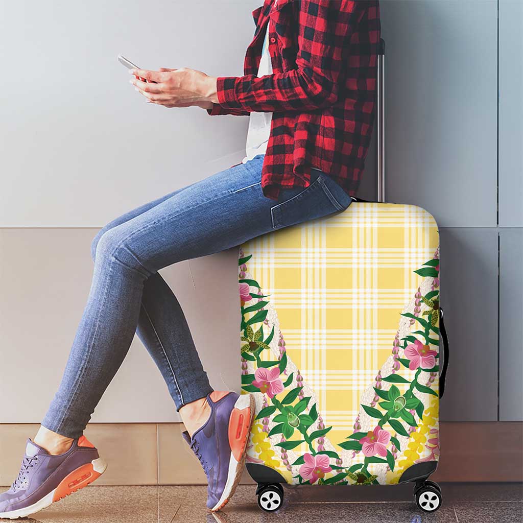 Hawaii Pikake Lokelani Plumeria Lei Luggage Cover Yellow Palaka Motifs LT05 - Polynesian Pride
