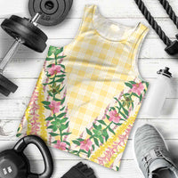 Hawaii Pikake Lokelani Plumeria Lei Men Tank Top Yellow Palaka Motifs LT05 - Polynesian Pride
