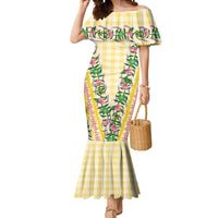 Hawaii Pikake Lokelani Plumeria Lei Mermaid Dress Yellow Palaka Motifs LT05 Women Yellow - Polynesian Pride