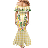 Hawaii Pikake Lokelani Plumeria Lei Mermaid Dress Yellow Palaka Motifs LT05 - Polynesian Pride