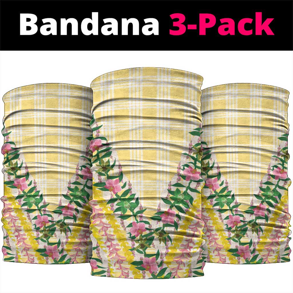 Hawaii Pikake Lokelani Plumeria Lei Neck Gaiter Yellow Palaka Motifs