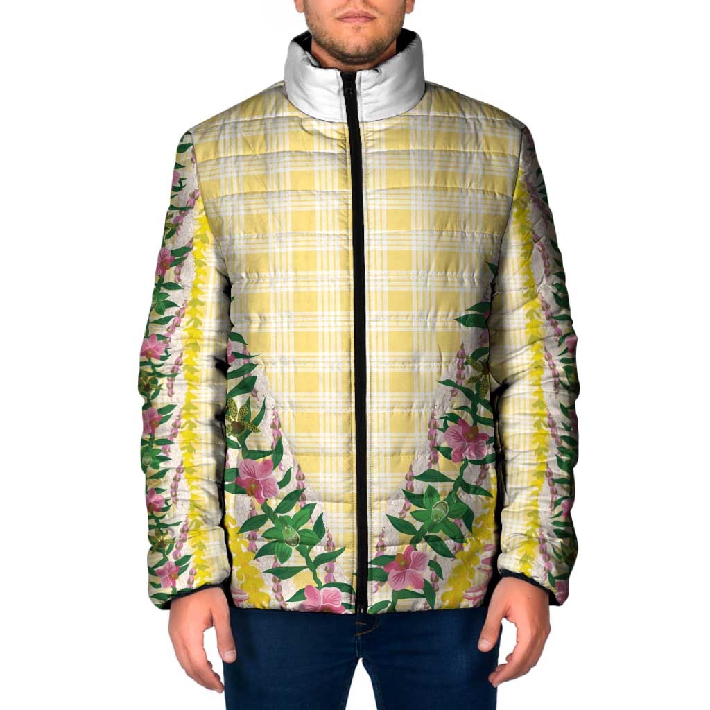 Hawaii Pikake Lokelani Plumeria Lei Padded Jacket Yellow Palaka Motifs LT05 Men Yellow - Polynesian Pride