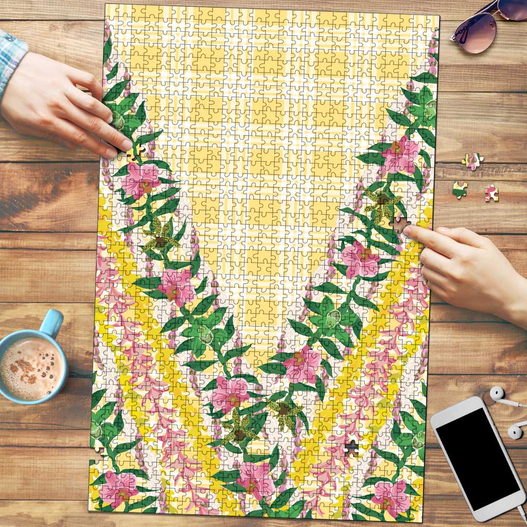 Hawaii Pikake Lokelani Plumeria Lei Puzzle Yellow Palaka Motifs LT05 Yellow - Polynesian Pride