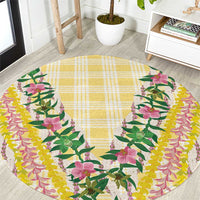 Hawaii Pikake Lokelani Plumeria Lei Round Carpet Yellow Palaka Motifs