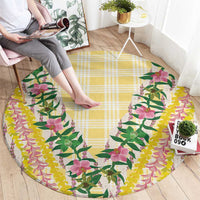 Hawaii Pikake Lokelani Plumeria Lei Round Carpet Yellow Palaka Motifs
