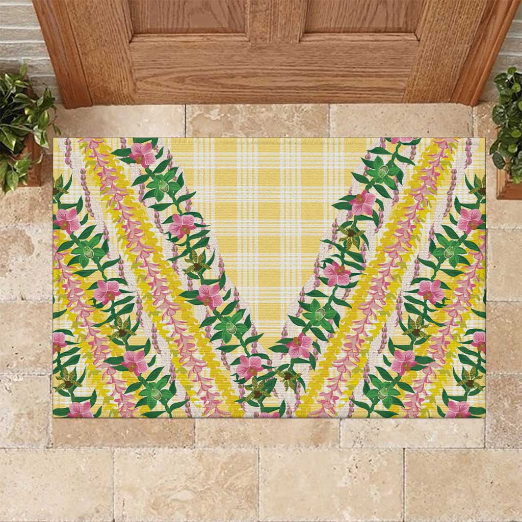 Hawaii Pikake Lokelani Plumeria Lei Rubber Doormat Yellow Palaka Motifs LT05 Yellow - Polynesian Pride