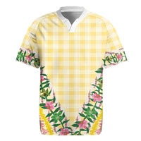 Hawaii Pikake Lokelani Plumeria Lei Rugby Jersey Yellow Palaka Motifs