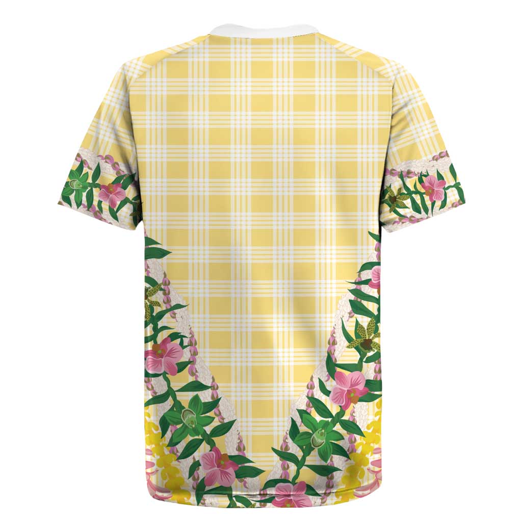 Hawaii Pikake Lokelani Plumeria Lei Rugby Jersey Yellow Palaka Motifs