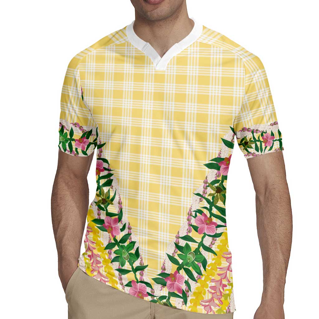 Hawaii Pikake Lokelani Plumeria Lei Rugby Jersey Yellow Palaka Motifs