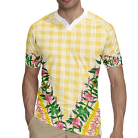 Hawaii Pikake Lokelani Plumeria Lei Rugby Jersey Yellow Palaka Motifs