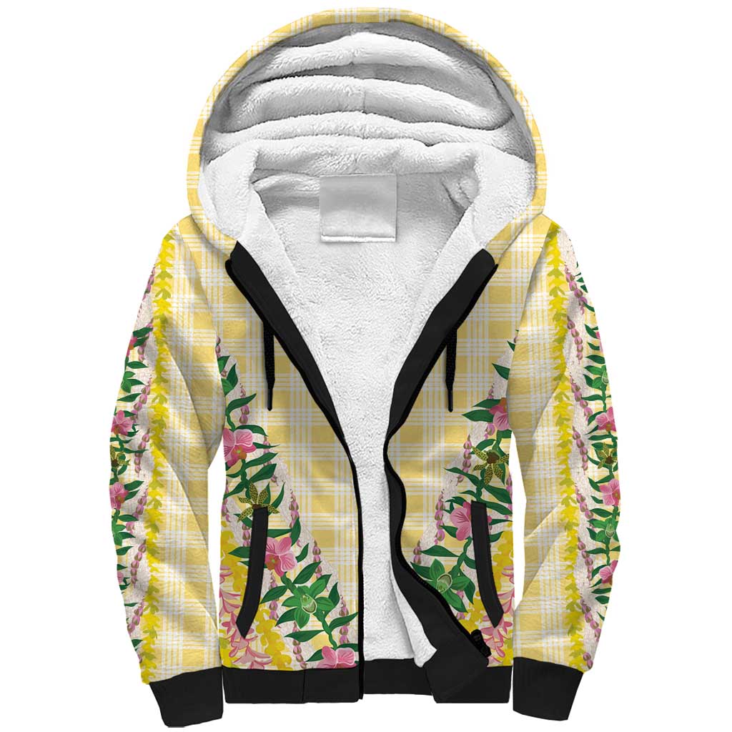 Hawaii Pikake Lokelani Plumeria Lei Sherpa Hoodie Yellow Palaka Motifs LT05 Unisex Yellow - Polynesian Pride