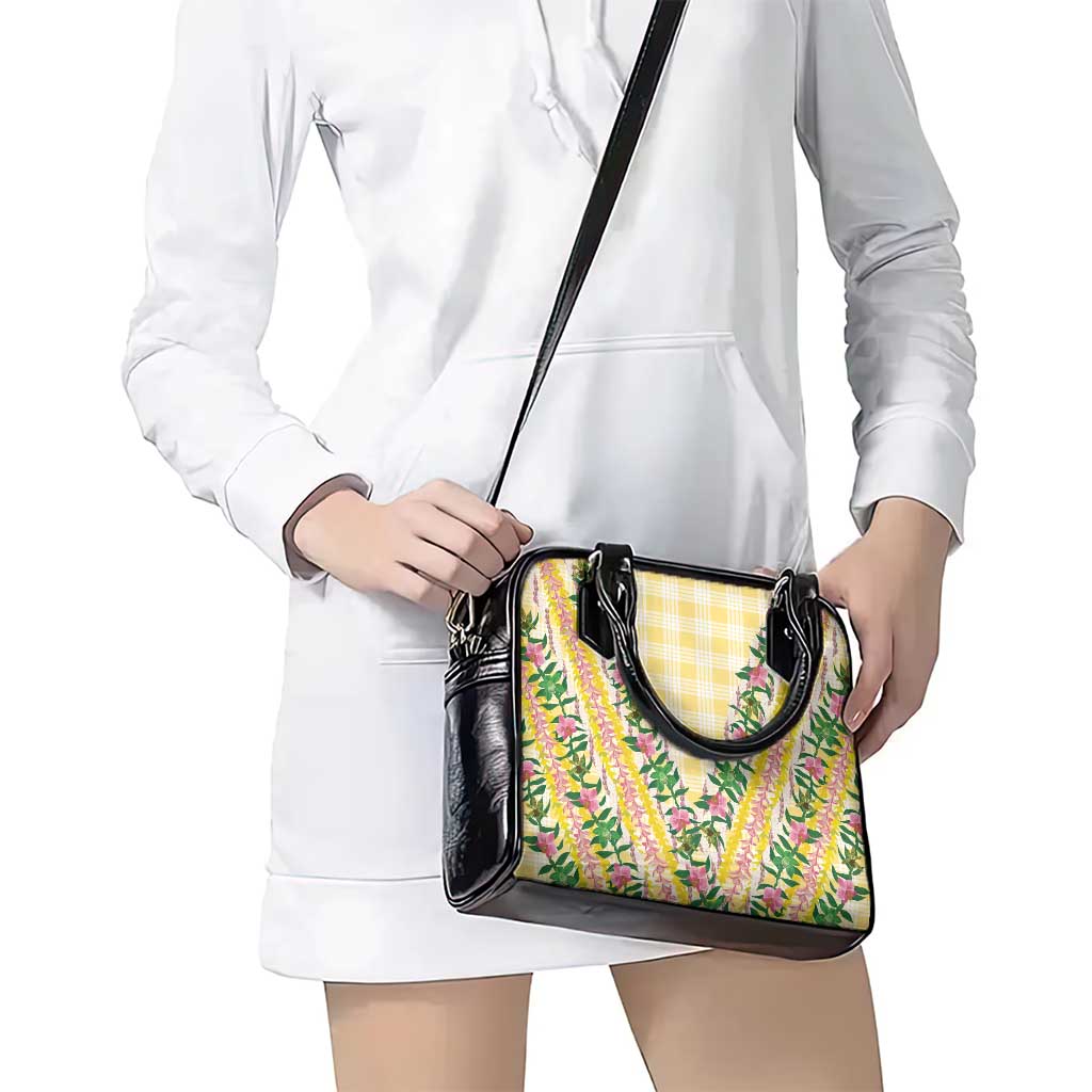 Hawaii Pikake Lokelani Plumeria Lei Shoulder Handbag Yellow Palaka Motifs