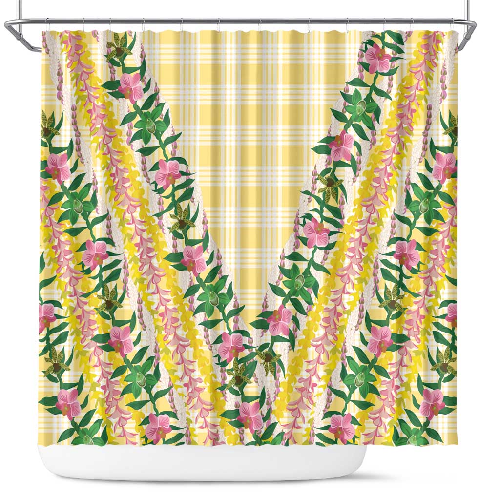 Hawaii Pikake Lokelani Plumeria Lei Shower Curtain Yellow Palaka Motifs LT05 Yellow - Polynesian Pride