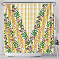 Hawaii Pikake Lokelani Plumeria Lei Shower Curtain Yellow Palaka Motifs LT05 - Polynesian Pride