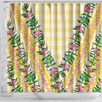 Hawaii Pikake Lokelani Plumeria Lei Shower Curtain Yellow Palaka Motifs LT05 - Polynesian Pride