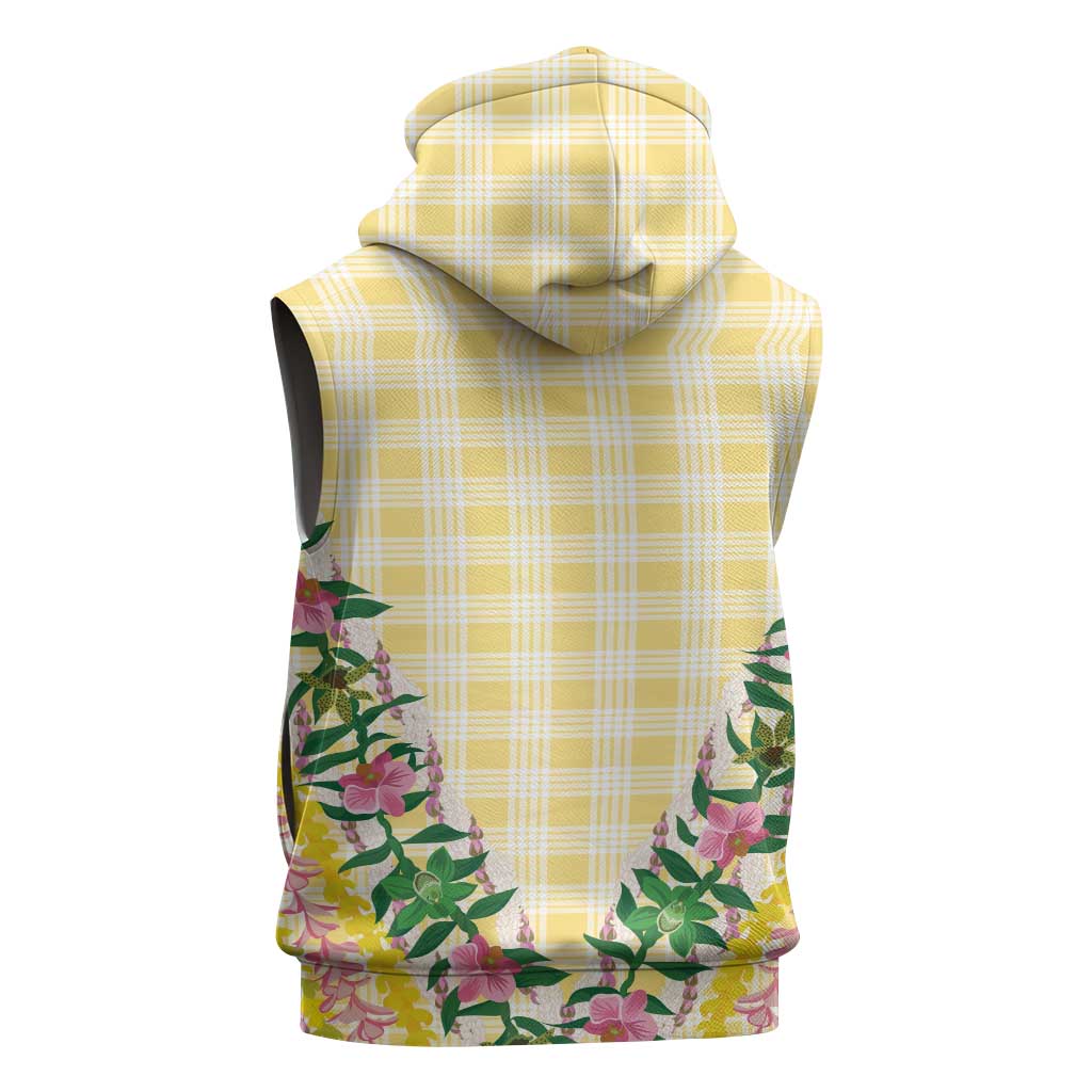 Hawaii Pikake Lokelani Plumeria Lei Sleeveless Hoodie Yellow Palaka Motifs LT05 - Polynesian Pride