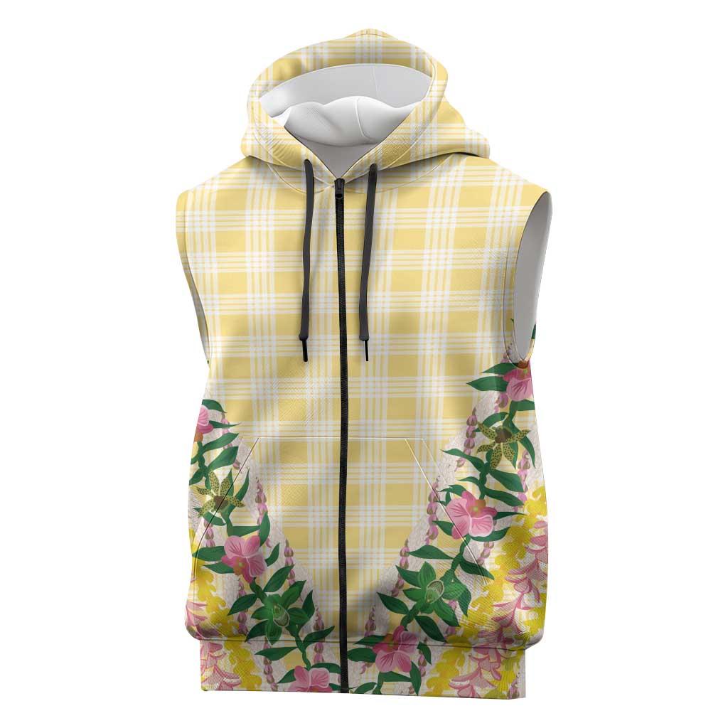 Hawaii Pikake Lokelani Plumeria Lei Sleeveless Zip Hoodie Yellow Palaka Motifs LT05 Yellow - Polynesian Pride