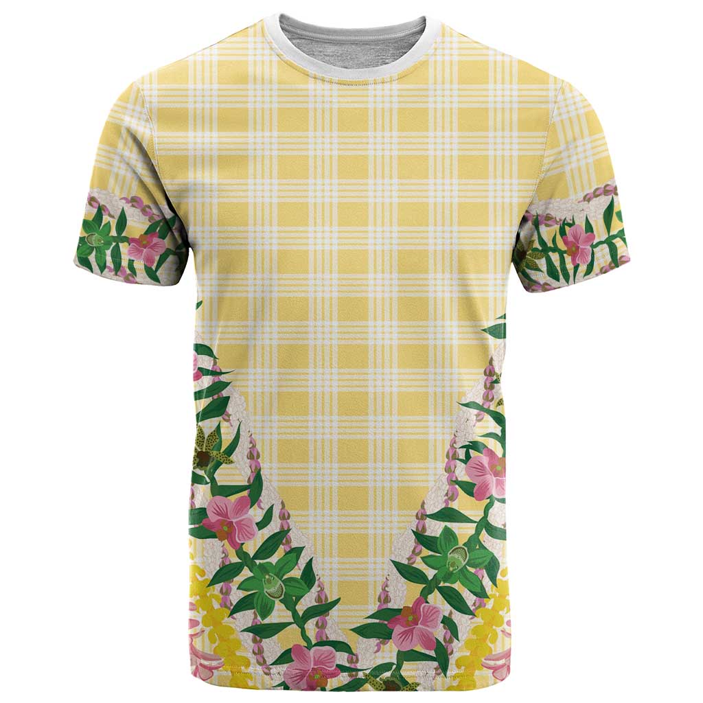 Hawaii Pikake Lokelani Plumeria Lei T Shirt Yellow Palaka Motifs LT05 Yellow - Polynesian Pride