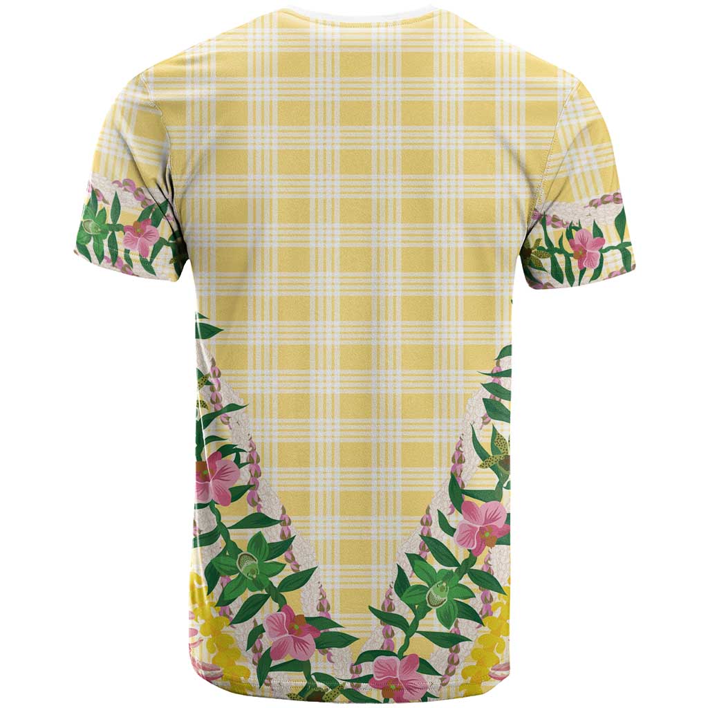 Hawaii Pikake Lokelani Plumeria Lei T Shirt Yellow Palaka Motifs LT05 - Polynesian Pride