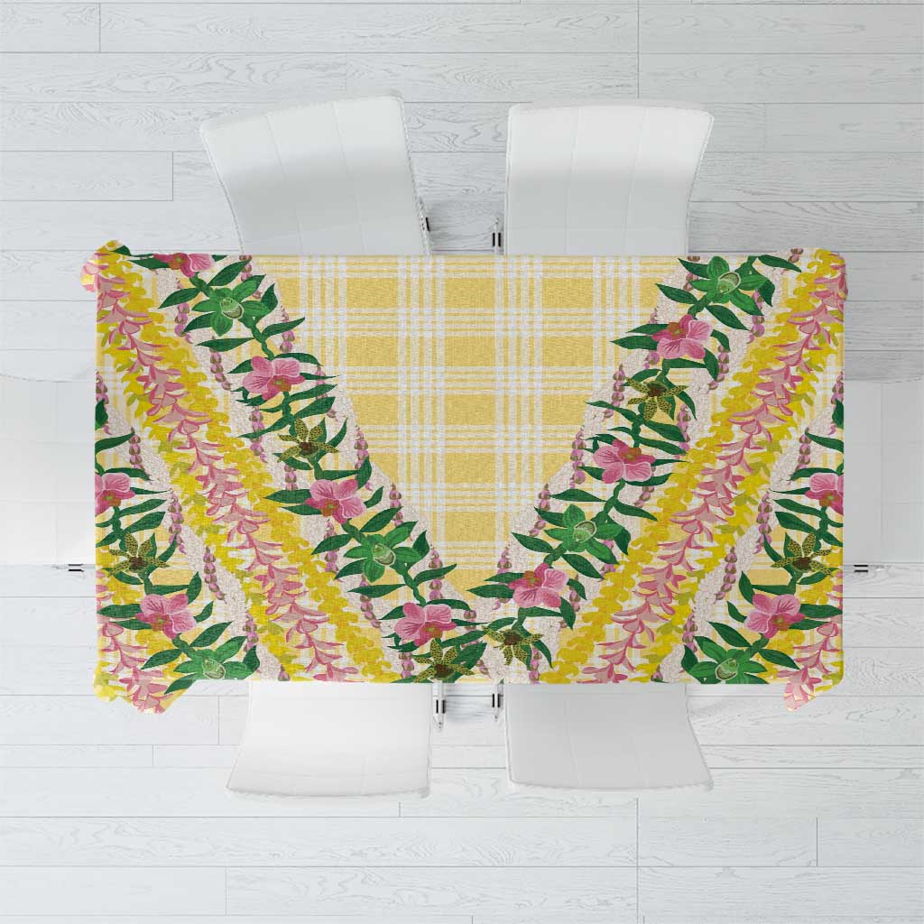 Hawaii Pikake Lokelani Plumeria Lei Tablecloth Yellow Palaka Motifs LT05 Yellow - Polynesian Pride