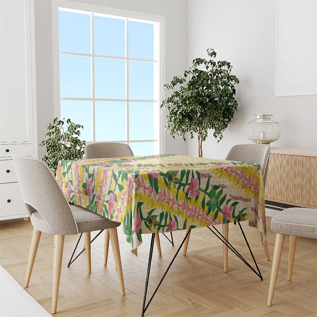 Hawaii Pikake Lokelani Plumeria Lei Tablecloth Yellow Palaka Motifs LT05 - Polynesian Pride