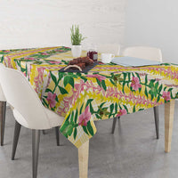 Hawaii Pikake Lokelani Plumeria Lei Tablecloth Yellow Palaka Motifs LT05 - Polynesian Pride