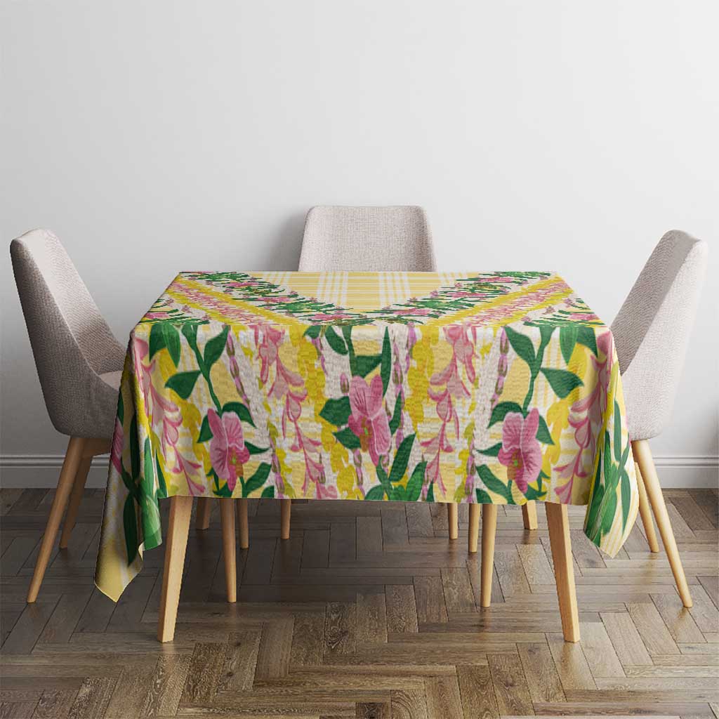 Hawaii Pikake Lokelani Plumeria Lei Tablecloth Yellow Palaka Motifs LT05 - Polynesian Pride