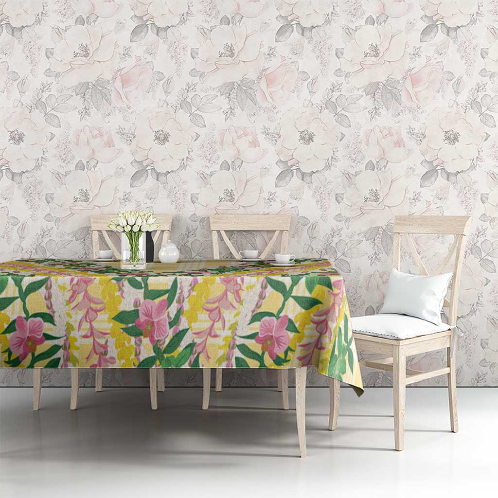 Hawaii Pikake Lokelani Plumeria Lei Tablecloth Yellow Palaka Motifs LT05 - Polynesian Pride